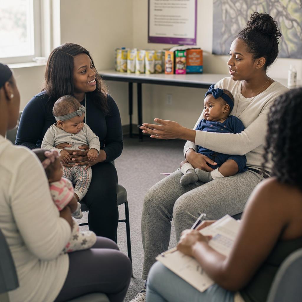 De jeunes mères participent à un atelier avec un bébé